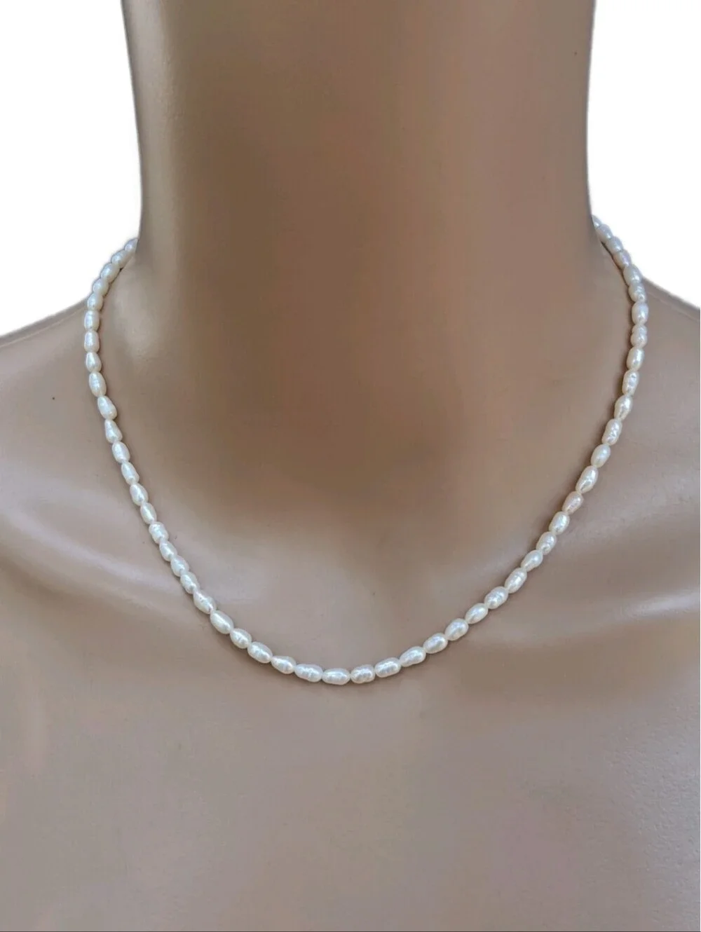 VTG Genuine White Freshwater Rice Pearl Strand Choker Necklace Barrel Clasp